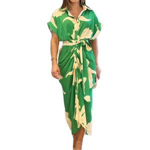 Của Phụ Nữ Ngắn Tay Áo ren-up dài áo sơ mi ăn mặc thanh lịch tùy chỉnh printedturn xuống cổ áo ăn mặc của phụ nữ <span class=keywords><strong>K</strong></span>ỳ nghỉ mùa hè Ăn mặc - Product Image 3
