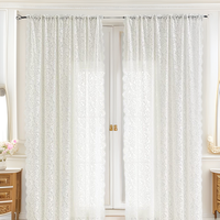 Rideaux Voilages de Luxe en Fibre de Bambou Style Européen Floral Vintage avec Dentelle, 84x52 Pouces, 2 Panneaux, à Passe-Tringle pour Salon
