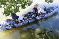Kayak tandem modulaire Viking 14,9 pieds, double siège, sit-on-top, pour 2 personnes, avec moteur électrique, propulseur, en HDPE.