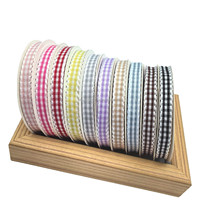 Ruban à carreaux personnalisé OKAY en gros de 1 cm avec bordure blanche pour emballage cadeau et nœuds, accessoire pour cheveux