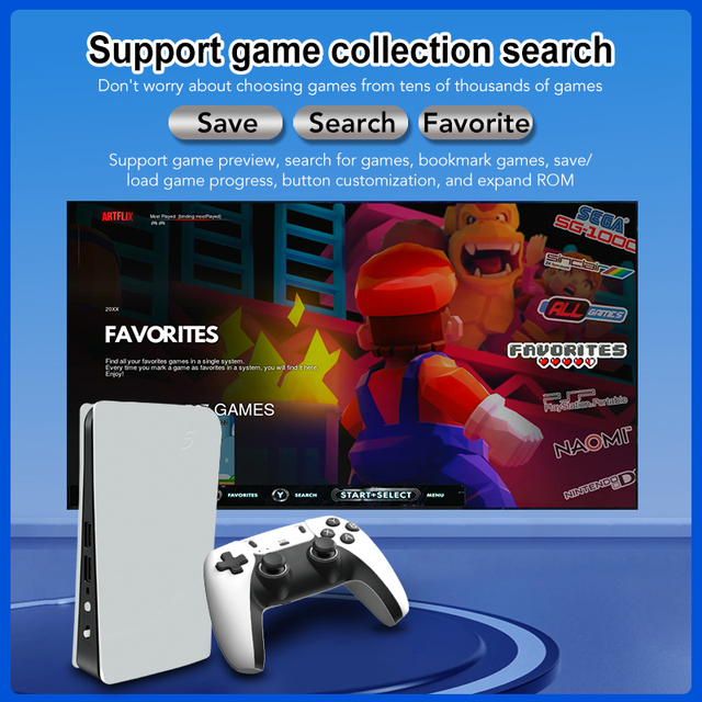 P5X Game Stick TV Game Box with Dual-Wireless Controllers 64GB Memory 40,000 Built-in Games Android 4K HD Wired