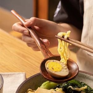 Nueva cuchara de madera de Ramen de mango largo, utensilios de cocina japoneses, vajilla, cucharas para servir, cucharón de sopa grande para el hogar - Product Image 2