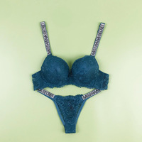 TJS166Custom Ensemble de lingerie sexy avec lettres anglaises et strass, comprenant un string et un soutien-gorge, pour femmes matures et jeunes filles