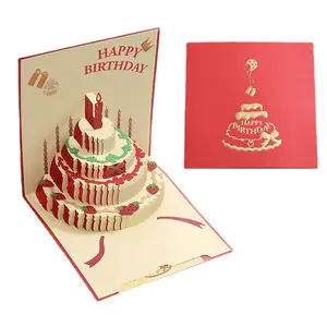 Tùy chỉnh in ấn 3D Pop Up bánh sinh nhật thiết kế cậu bé Cô Gái Hạnh Phúc sinh nhật thiệp chúc mừng Thiệp mời Pop Up Thẻ quà tặng