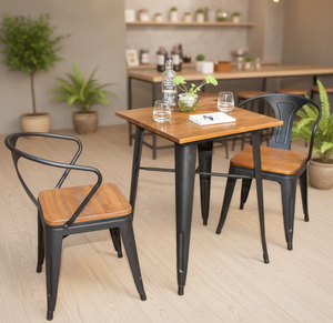 Conjunto de Comedor para Patio de Estilo Industrial Moderno 2026, Muebles de Bistró de Madera Sólida Resistentes a <span class=keywords><strong>la</strong></span> Intemperie para <span class=keywords><strong>Terraza</strong></span> de <span class=keywords><strong>Restaurante</strong></span> - Product Image 1