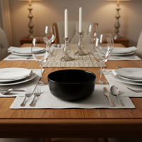 Service de table en grès de qualité supérieure Guangda |   Assiettes et tasses en céramique émaillée noire |   Lave-vaisselle et four modernes, utilisables à la maison