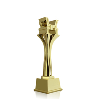 Trophée Trépied Personnalisé Exclusif en Métal Plaqué Or, Finition Coulée Traditionnelle Feng Shui 3D 29,5 cm BH