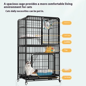 Ekstra büyük kapalı iki katlı kedi kafesi tuvalet katı desen Metal Pet kedi evi köpekler için ev boş alan - Product Image 4