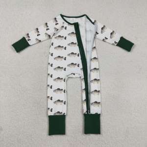 LR2531 RTS Mono de bebé para niño con estampado de peces verdes, conjunto de pijama cálido para niños al por mayor - Product Image 3