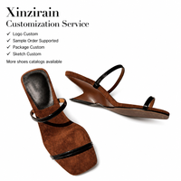 Sandales habillées Xinzirain personnalisées pour femme, marron, aspect daim, bout carré, bride fine, talon mi-haut, style slingback