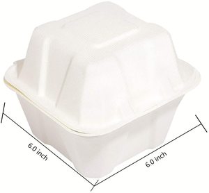 Caixa de Almoço Descartável de Papel Bagasse Ecológica, Fácil de Transportar, Formato Quadrado para Hambúrgueres - Product Image 5
