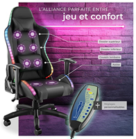 Chaise de bureau gamer ergonomique 2D avec éclairage LED, pivotante, personnalisable, noire, nouvelle, avec LED bleues, la moins chère et de qualité supérieure