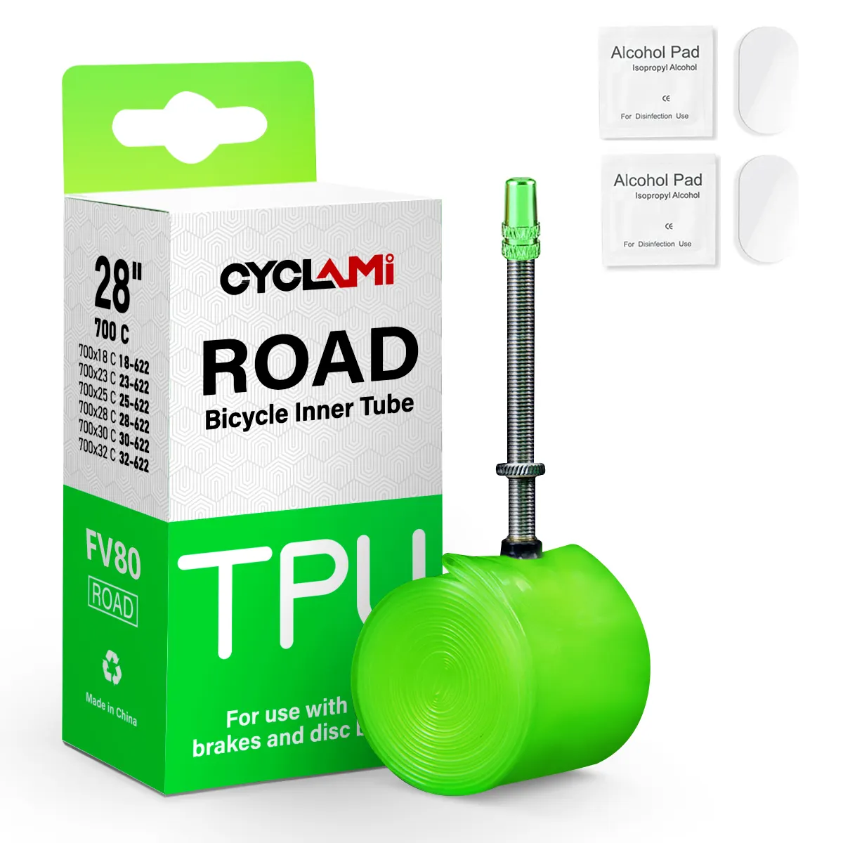 CYCLAMI Bicycle Inner Tube 700C Ultra-light 38g TPU Inner Tube FV 45/60/80mm for Road Cycling Bicycle with Free Tire Patch Kit