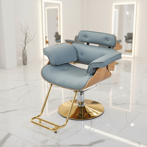 Poltrona da <span class=keywords><strong>Salone</strong></span> in Legno Curvato Stile Nordico con Base Dorata, Sedia Idraulica <span class=keywords><strong>per</strong></span> Parrucchiere in Pelle PU Trapuntata <span class=keywords><strong>per</strong></span> <span class=keywords><strong>Salone</strong></span> di Bellezza - Product Image 5
