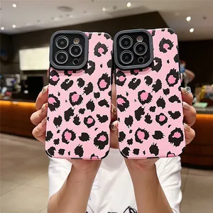 아이폰 11 12 13 에 대 한 핫 세일 핑크 컬러 실리콘 표범 인쇄 전화 케이스, 아이폰 14 프로 맥스 카메라 보호 케이스