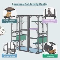 Grand enclos extérieur pour chat en bois de sapin avec plateformes à plusieurs niveaux, maison pour chat résistante aux intempéries pour plusieurs chats
