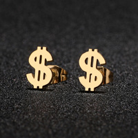 Boucles d'oreilles unisexes en acier inoxydable avec motif de trois couleurs en forme de dollar Style tendance pour les tenues de fête décontractées quotidiennes