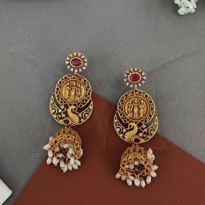Joyería del templo del sur de la India, pendientes de Arete antiguo - Product Image 1