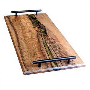 B.S INTERNATIONAL Bandeja de Servir Portátil de Madera Grabada y Pulida, con Asas de Metal, Estilo Moderno Europeo Americano, Más Vendida - Product Image 6