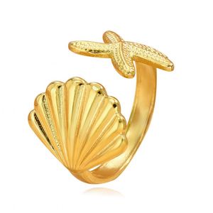 Joyería Minimalista, Anillos de Acero Inoxidable con Baño de Oro de 18k, Diseño de Concha y Estrella de Mar, Resistentes al Deslustre - Product Image 5
