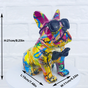 Escultura de Bulldog Francés Colorido con Gafas, Pintura Creativa Personalizada por Transferencia de Agua, para Decoración del Hogar - Product Image 2