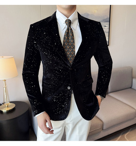 Vestes de <span class=keywords><strong>Costume</strong></span> en Velours Brillantes Décontractées Slim <span class=keywords><strong>Tendance</strong></span> pour <span class=keywords><strong>Homme</strong></span>, Blazer Simple Boutonnage Grandes Tailles - Product Image 6