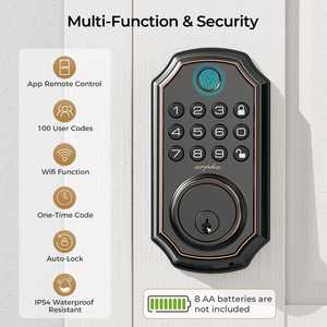 Cerradura Inteligente Arpha D280W con Wifi, Control Remoto por Aplicación Tuya, Huella Dactilar, Contraseña, Entrada sin Llave para Puerta de Madera, Cerradura de Seguridad para Interiores y Exteriores - Product Image 2