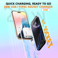 Lumière bleue 20W USB C chargeur Power Go double ports USB C adaptateur secteur PD 3.0 chargeur rapide prise de voyage Compatible pour iPhone