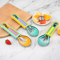 3-in-1 Fruit Snijset Multifunctionele Meloenballetjesvormer Schep Fruit Snijder Cutter voor Watermeloen Cantaloupe Dragon Fruit