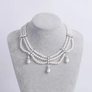 Gran oferta, collar de perlas de 3 hebras Retro para mujer, capas románticas, Gargantilla con cuentas de perlas hechas a mano, collares para mujer