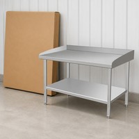 Table de travail robuste en acier inoxydable, conception à deux niveaux, avec crédence intégrée et revêtement auto-nettoyant anti-corrosion
