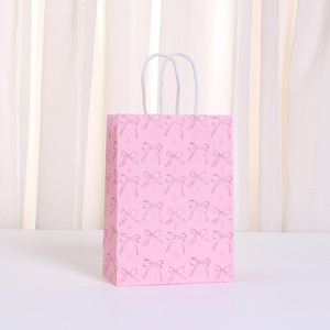 YZ Pink Bow Kraft Paper Handbag Birthday Gift Packaging <strong>Bag</strong> <strong>Sweet</strong> Girl <strong>Party</strong> Gift <strong>Bag</strong> Candy Packaging Recyclable Wedding <strong>Bag</strong> - Product Image 2