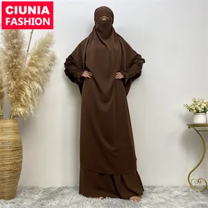 6608# High Quality Newest Nida Abaya Two Piece Ruffled Elastic Cuff Jilbab Prayer Suit Abayas Simple Everyday Wear