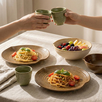 Assiette en Céramique Style Japonais pour Restaurant, Assiette de Présentation Haute Esthétique, Assiette à Pâtes en Céramique Épaisse Cuite au Four, Assiette à Steak