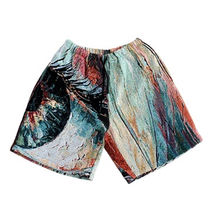 Shorts en <span class=keywords><strong>tissu</strong></span> jacquard polyester/coton personnalisés avec <span class=keywords><strong>peinture</strong></span> sur les yeux, taille élastique, mi-longueur, respirants, tendance, tissés - Product Image 1