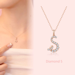 มาใหม่สไตล์เรียบง่ายตัวอักษรเพชรธรรมชาติแท้ 18 กะรัตสร้อยคอทอง Letter S จี้สร้อยคอเครื่องประดับสําหรับสุภาพสตรี - Product Image 2