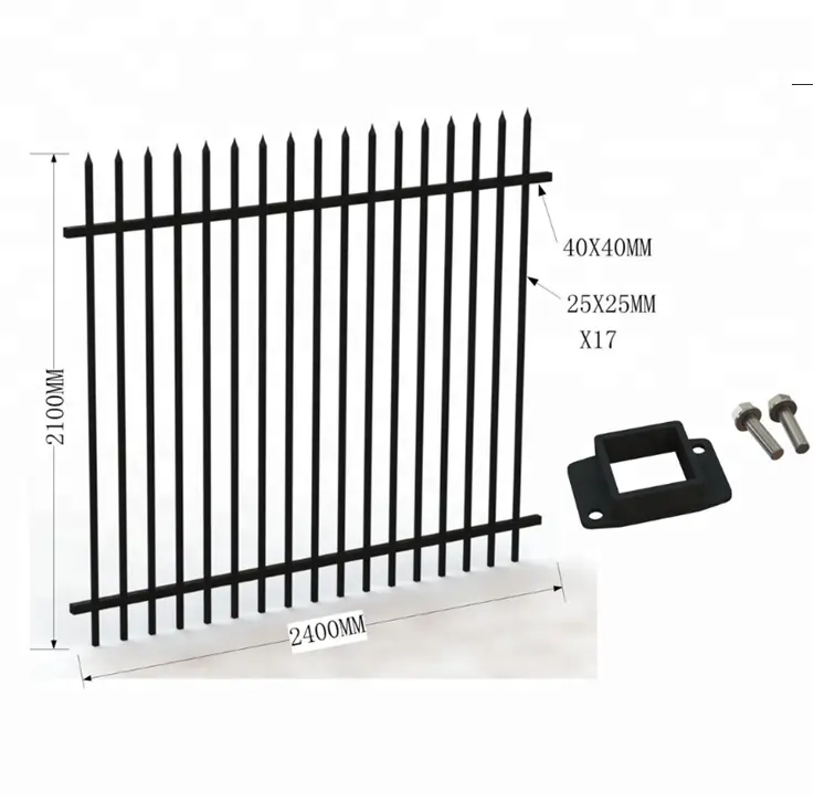 Schwarzes Metall-Gittergeländer für Familiengartenzaun traditionelles elektrostatisches Sprühen Zinkstahl-Gittergeländer mit Pulverbeschichtetem Rahmen