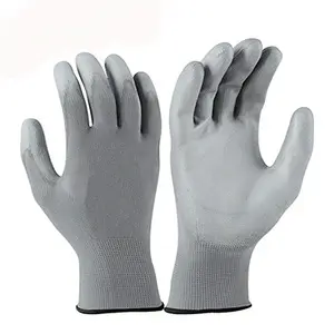 Wholesale hot Selling knitted grey PU work gloves