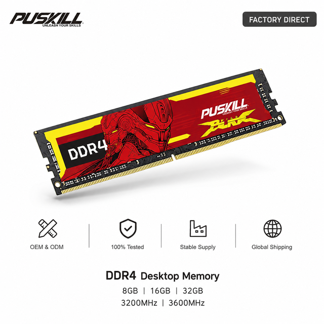 PUSKILL DDR4 8GB 16GB 32GB 2666MHz 3200MHz Desktop RAM Memory Module UDIMM 1.2V 288 Pin Next Generation PC Memory Wholesale
