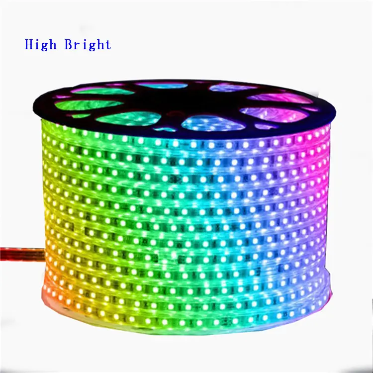 LED şeritler 60 adet SMD 5050 RGB yüksek gerilim su geçirmez led şerit ışık 110 220 volt 5050 220/m led ışık v rgb şerit