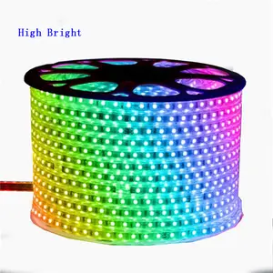 Светодиодные полосы 60 шт. SMD 5050 RGB, водонепроницаемые светодиодные полосы высокого напряжения, 110 220 вольт, 5050 60led/m 220 v rgb светодиодные полосы