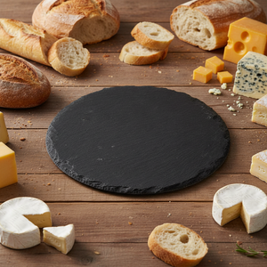 Plateau de service assiette <span class=keywords><strong>fromage</strong></span>, rond en <span class=keywords><strong>ardoise</strong></span> noire, plateau de service pour la vaisselle D33cm 1 pièce - Product Image 2
