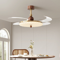 Ventilateur de plafond de style européen en noyer de luxe moderne de 42 pouces LED rétractable ABS télécommande BLDC moteur à courant continu projet facile