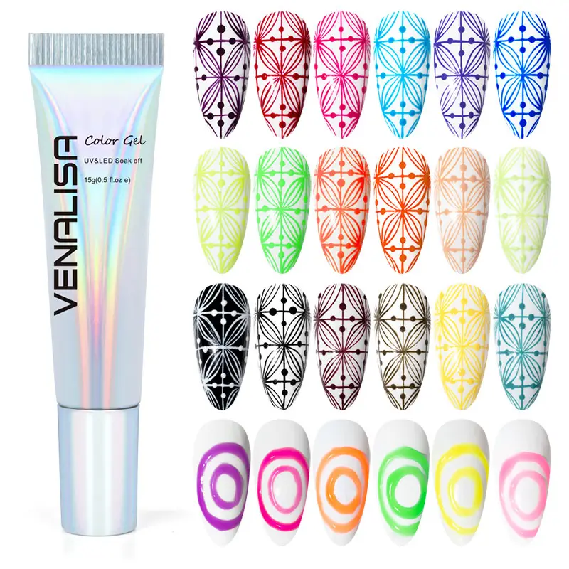 VENALISA nouveau 15ml acrylique pouding Liner estampage Gel acrylique dessin Gel ongles vernis araignée Liner peinture émail Pigment Gel