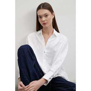 Camisa de Lino para Mujer, Jacquard, Blanca, con Botones, Estilo Casual para Uso Diario - Product Image 2