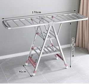 Space-saving Foldable Double Tier Metal Clothing Organizer Laundry Stand <b>Clothes</b> Drying <b>Rack</b> Multifunction Bag Storage for - Product Image 5