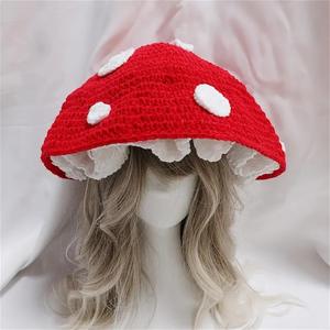Gorro de punto con volantes hecho a mano con volantes, pescador inspirado en el Anime, gorro de hongo de ganchillo <span class=keywords><strong>Amanita</strong></span> para mujer - Product Image 1