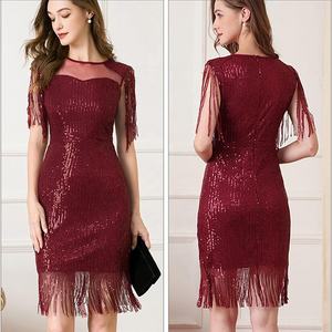 Glands manches paillettes robes de Cocktail des années 1930 Vintage frangé robe de soirée Gatsby Costume des années 1920 tenue robe à clapet - Product Image 3