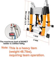 Échelle télescopique pliable en aluminium de 20 pieds avec double barre d'équilibrage, sangles de sécurité, roues, sac à outils EN131