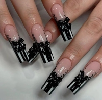 Uñas Artificiales 3D de Calidad Profesional para Salón de Belleza, Uñas Francesas de Verano en Color Arcoíris Fresa, Uñas Hechas a Mano Personalizadas
